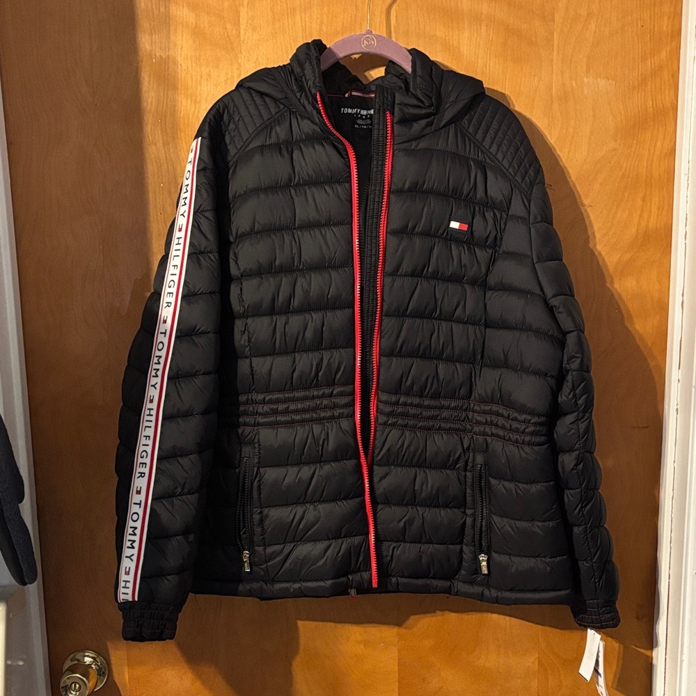 Tommy Hilfiger Black Puffer Jacket with Red Trim